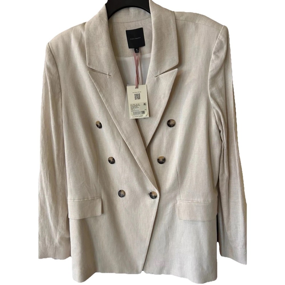 New Alex Marie Linen Blend Blazer 18 Double Breasted Cream Sand Color Lined $159